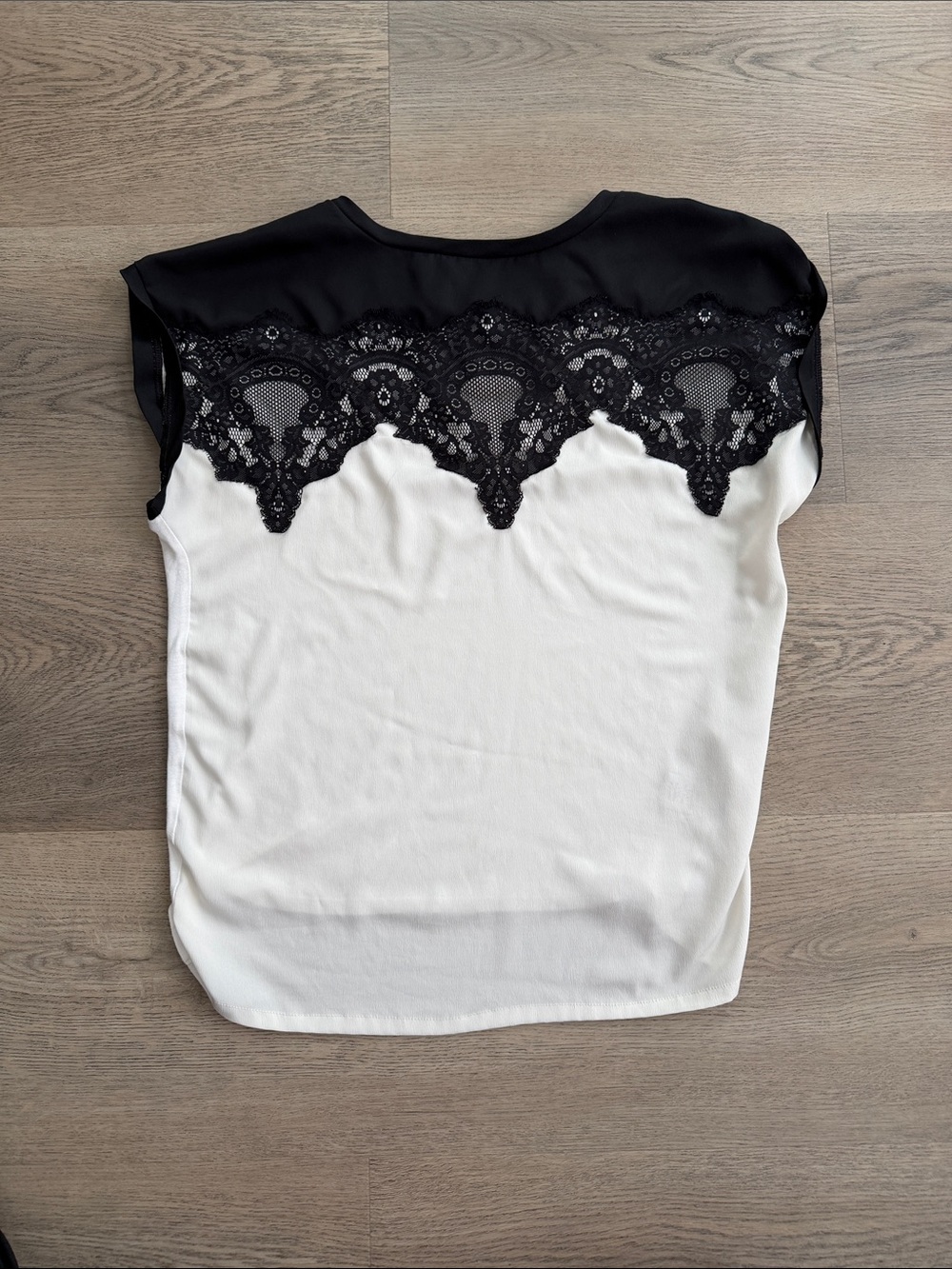 LC Lauren Conrad Black Lace Yoke Cream Shell Top